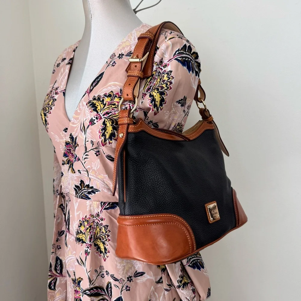 DOONEY & BOURKE Pebble Grain Leather Hobo Shoulder Handbag Tan Brown & Black